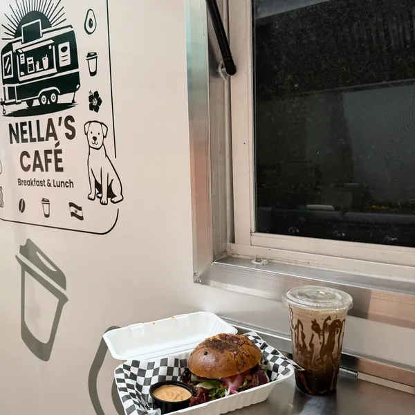 A ciabatta sandwich handed out at the service window